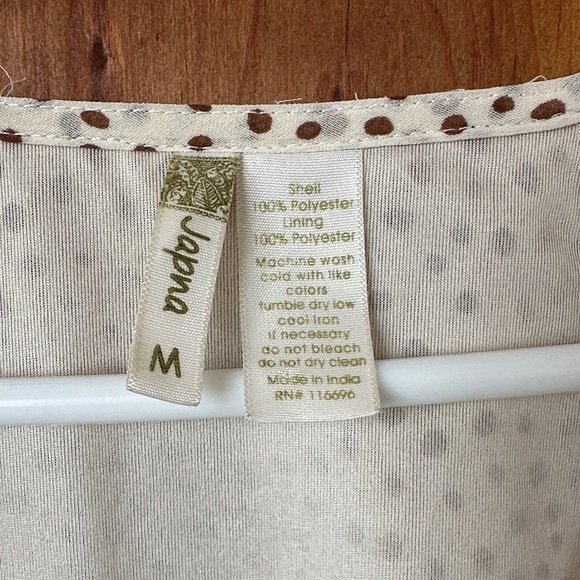 3/$20 bundle deal!!!!! Japna Beige Polka Dot Smocked Blouse - Picture 3 of 4